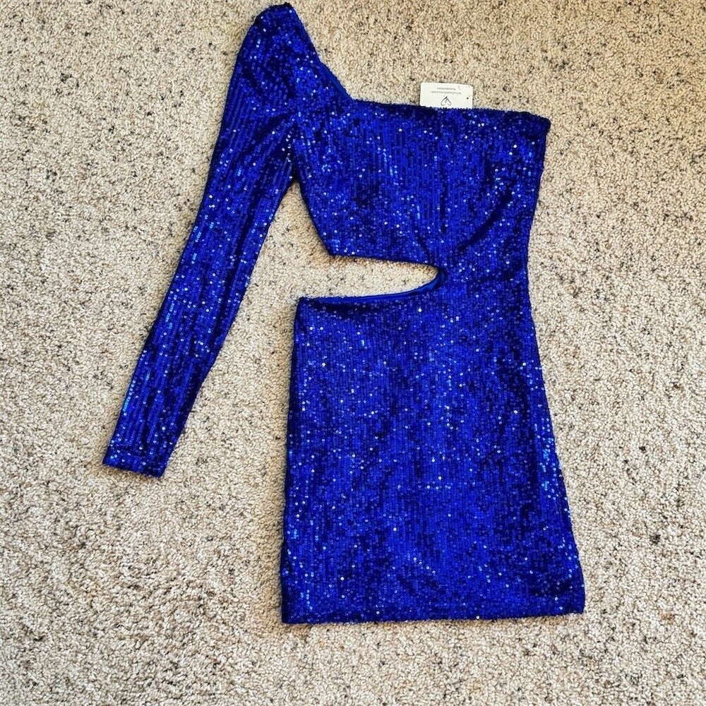 Windsor Dress Womens Size M Royal Blue Sequin One Shoulder Bodycon Mini